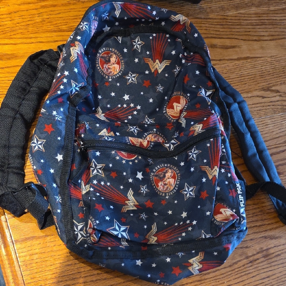 DC Comics Starry Wonder Backpack Black Red Zipper Pockets Great Condition A